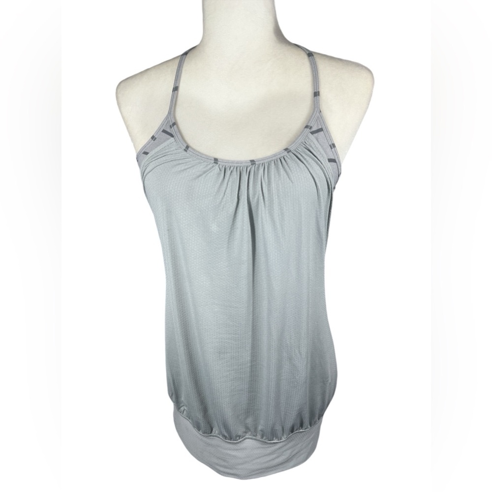 Lululemon No Limits Athletic Racerback Tank Top Gray Striped Black Bra Sz 6